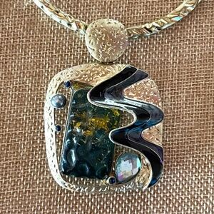 Vintage Gripoix Art Glass Enamel Statement Necklace